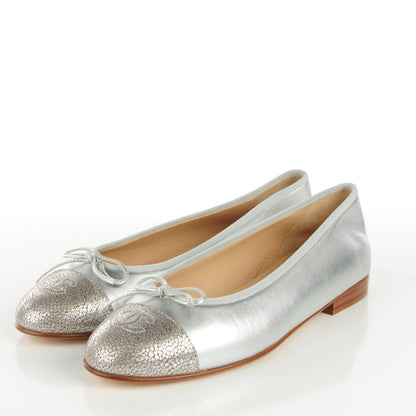Chanel Metallic Lambskin Cap Toe CC Ballerina Flats 39 Silver 3 of 8