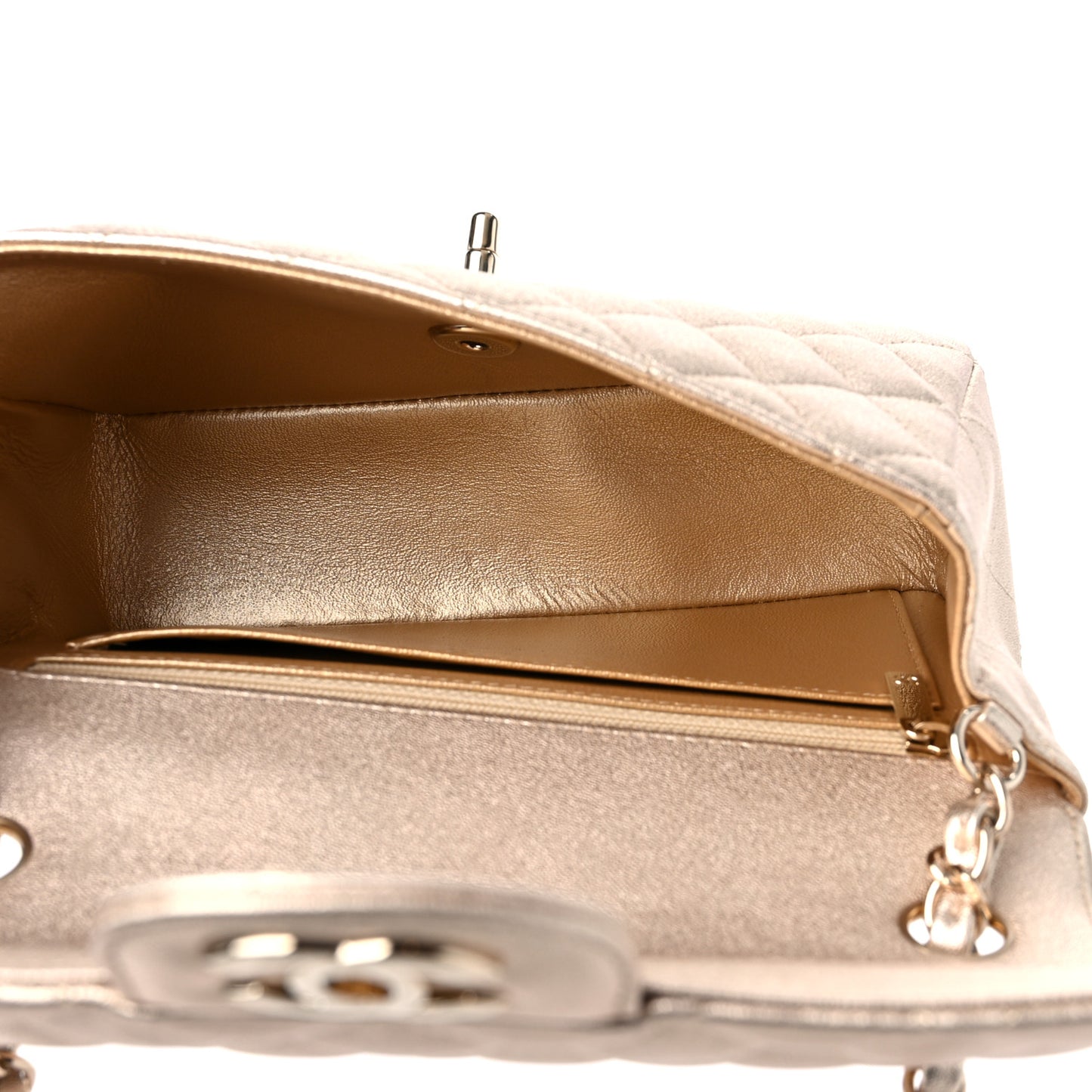 Metallic Lambskin Quilted Mini Rectangular Flap Gold