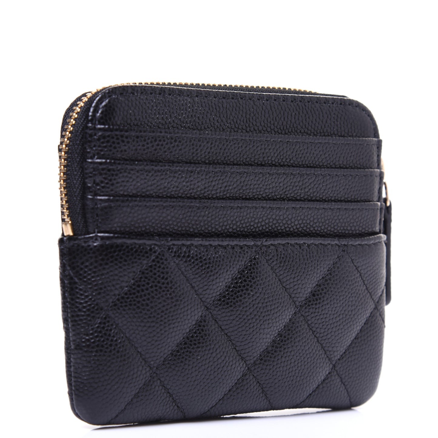 Caviar Quilted Zip Card Holder Wallet Black