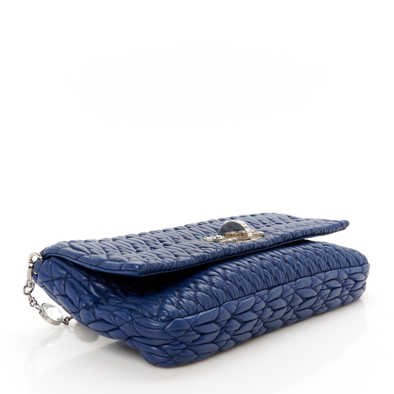 Miu Miu Nappa Matelasse Crystal Flap Clutch Bleuette 4 of 13