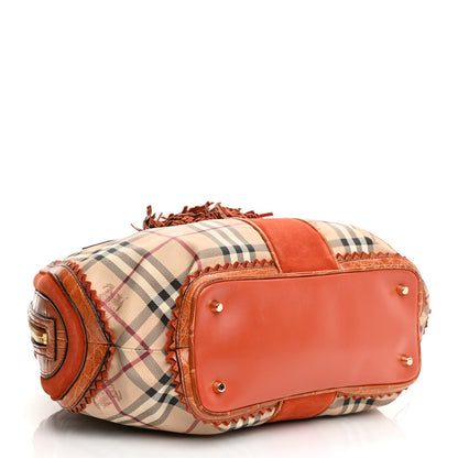 Burberry Haymarket Check Suede Prorsum Tassel Bowling Bag Tangerine 4 of 12