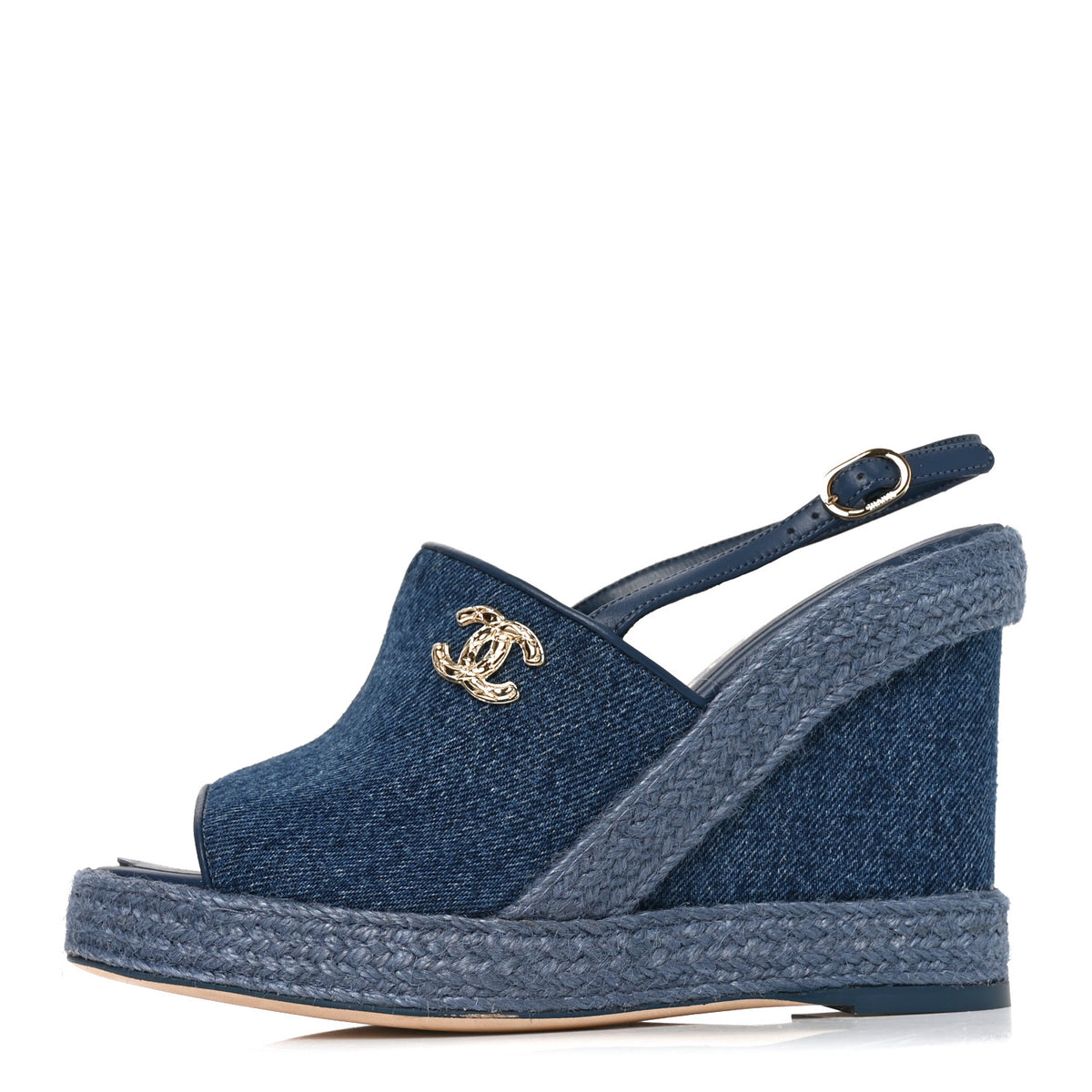 Washed Denim Braided Cord Wedge Sandals 36 Blue