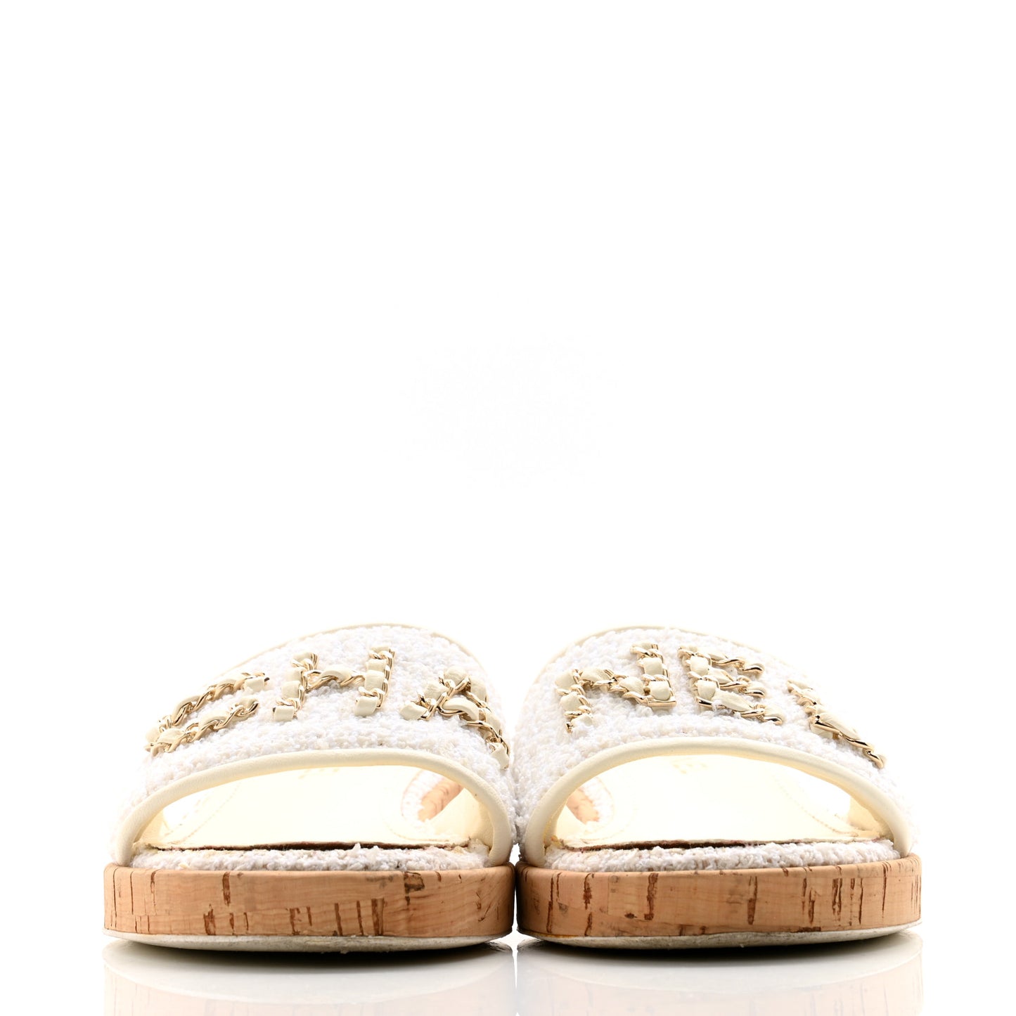 Tweed Cork CC Chain Mule Sandal 39.5 White