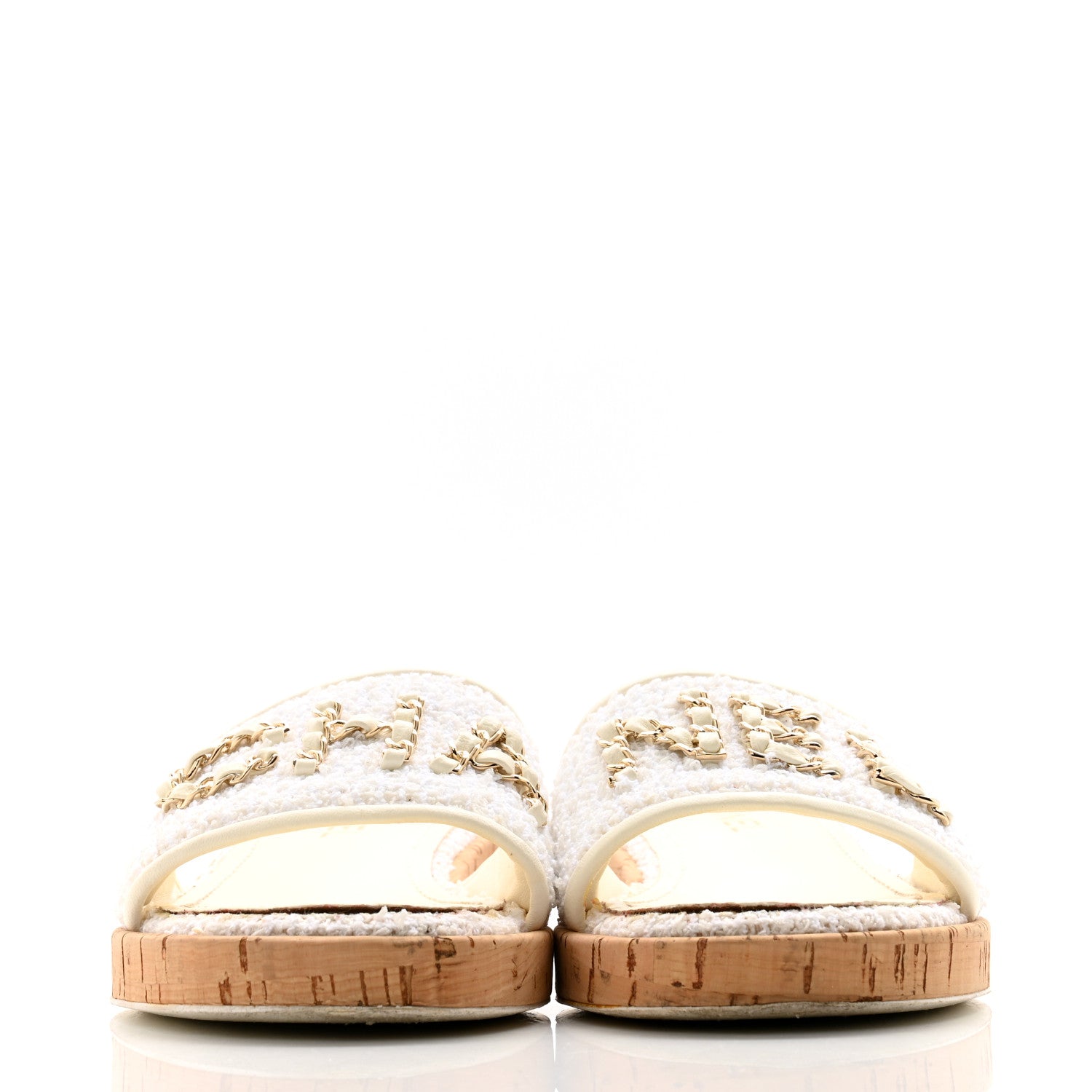 Chanel Tweed Cork CC Chain Mule Sandal 39.5 White 2 of 13