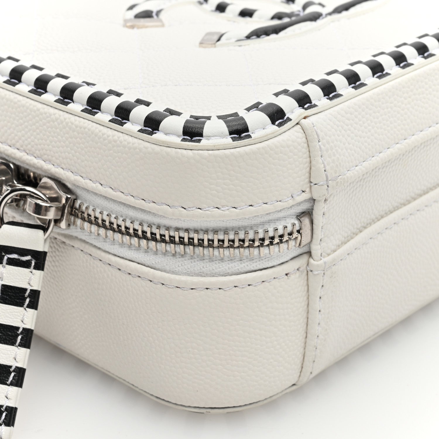 Chanel Caviar Quilted Striped Small CC Filigree Vanity Case White Black 9 of 10