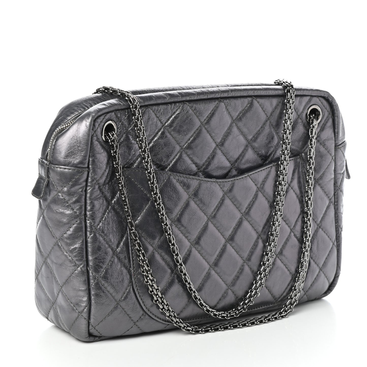 Metallic Aged Calfskin Quilted Large Reissue Camera Case Silver
