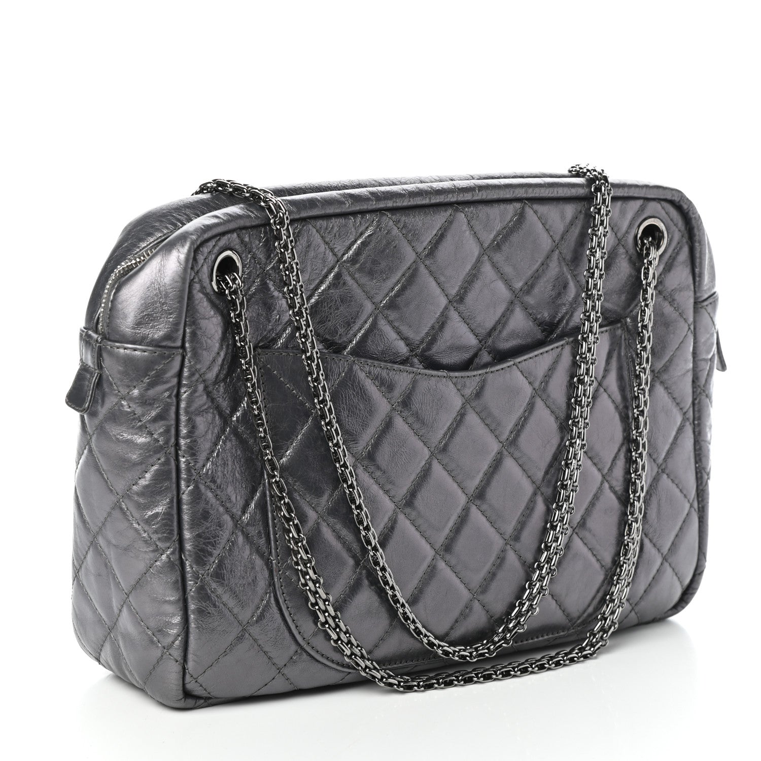 Chanel Metallic Aged Calfskin Quilted Large Reissue Camera Case Silver 3 of 10