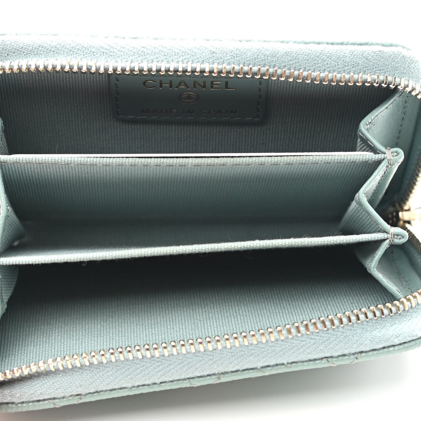 Caviar Quilted Zip Around Coin Purse Wallet Dark Green