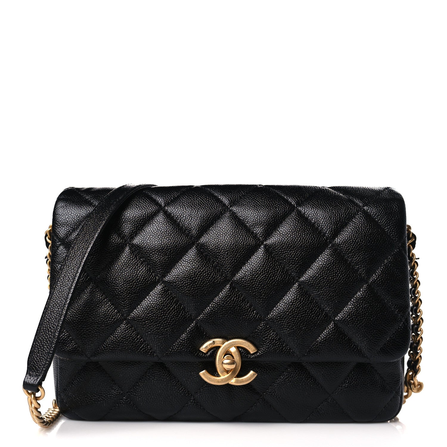 Chanel Shiny Caviar Quilted Large Chain Melody Flap Black 1 of 10
