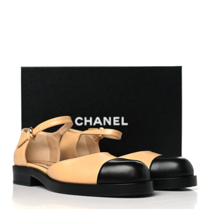 Chanel Shiny Goatskin Mary Jane Flats 38.5 Beige Black 9 of 9