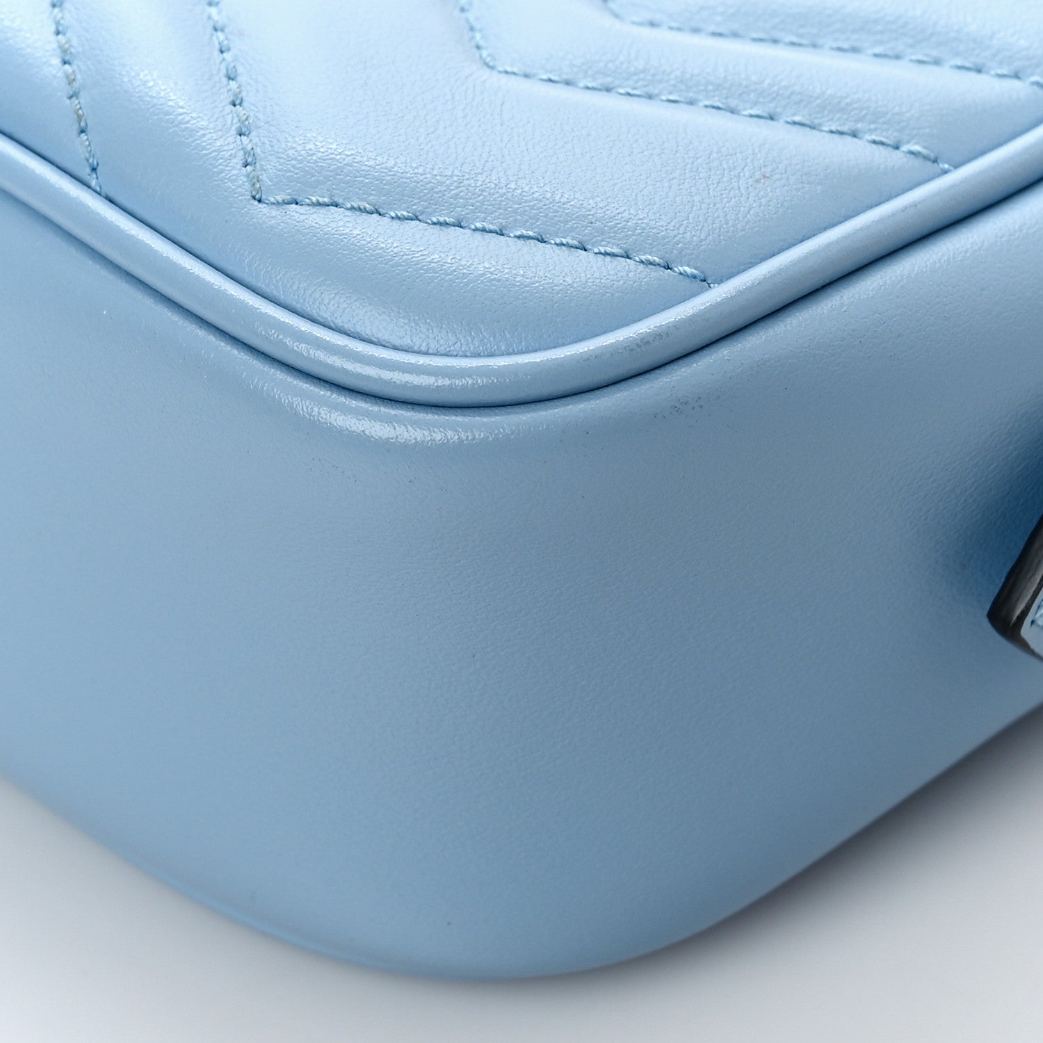Gucci Calfskin Matelasse Mini GG Marmont Chain Shoulder Bag Porcelain Light Blue 9 of 11
