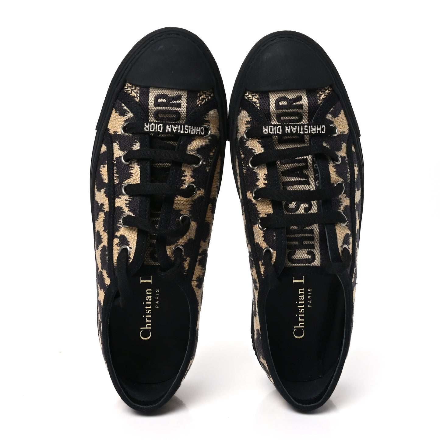 Canvas Leopard Print Embroidered Womens Walk'N'Dior Low Top Sneakers 38 Natural