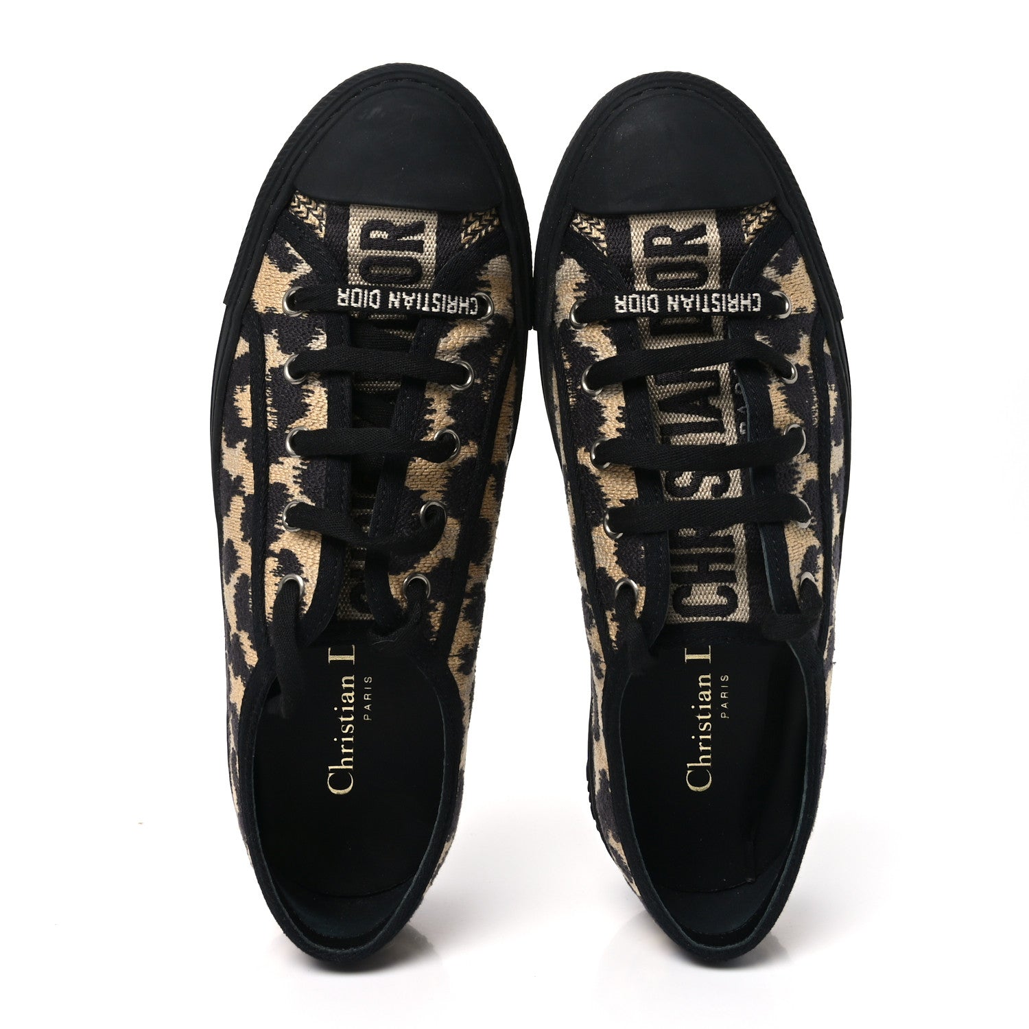 Christian Dior Canvas Leopard Print Embroidered Womens Walk'N'Dior Low Top Sneakers 38 Natural 2 of 8