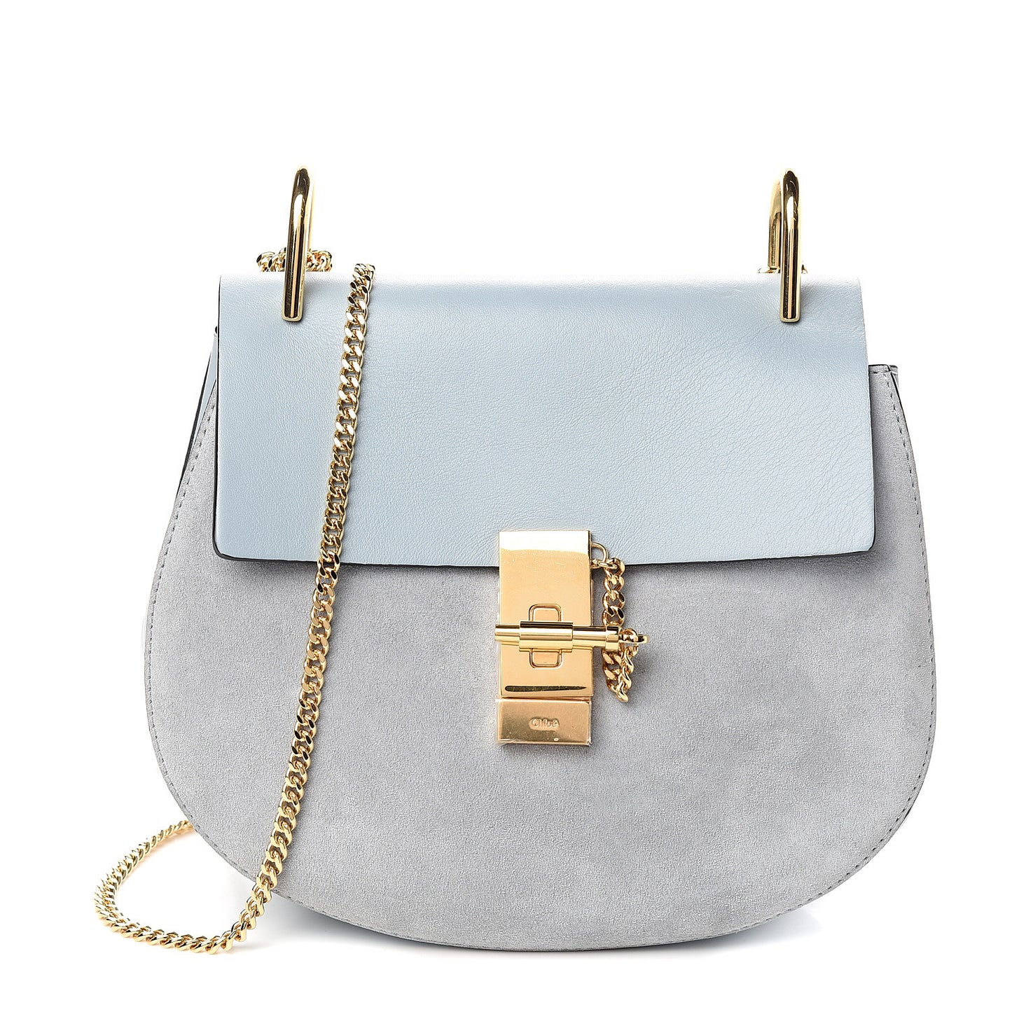 Suede Smooth Calfskin Drew Shoulder Bag Fresh Blue