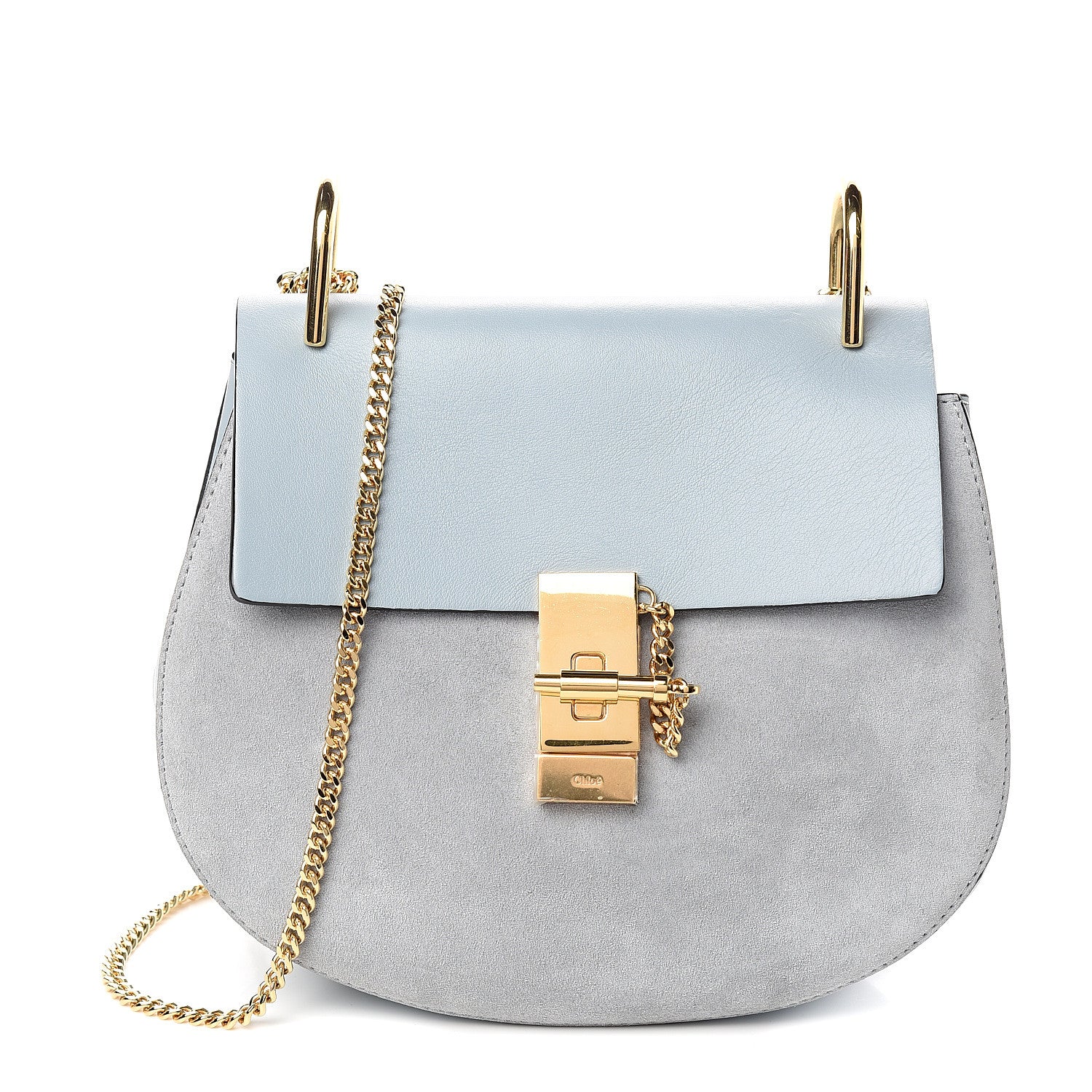 Chloe Suede Smooth Calfskin Drew Shoulder Bag Fresh Blue 1 of 8