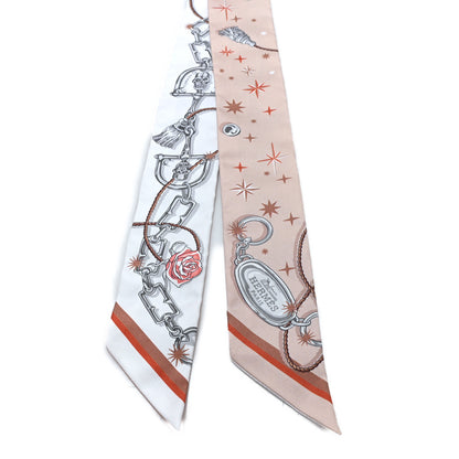 Hermes Silk C'est la Fete Twilly Beige Rose Caramel White 2 of 3