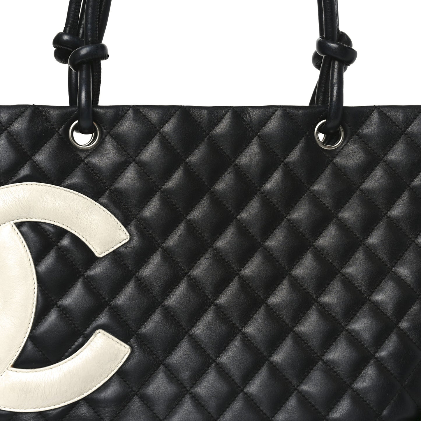 Calfskin Quilted Large Cambon Tote Black White