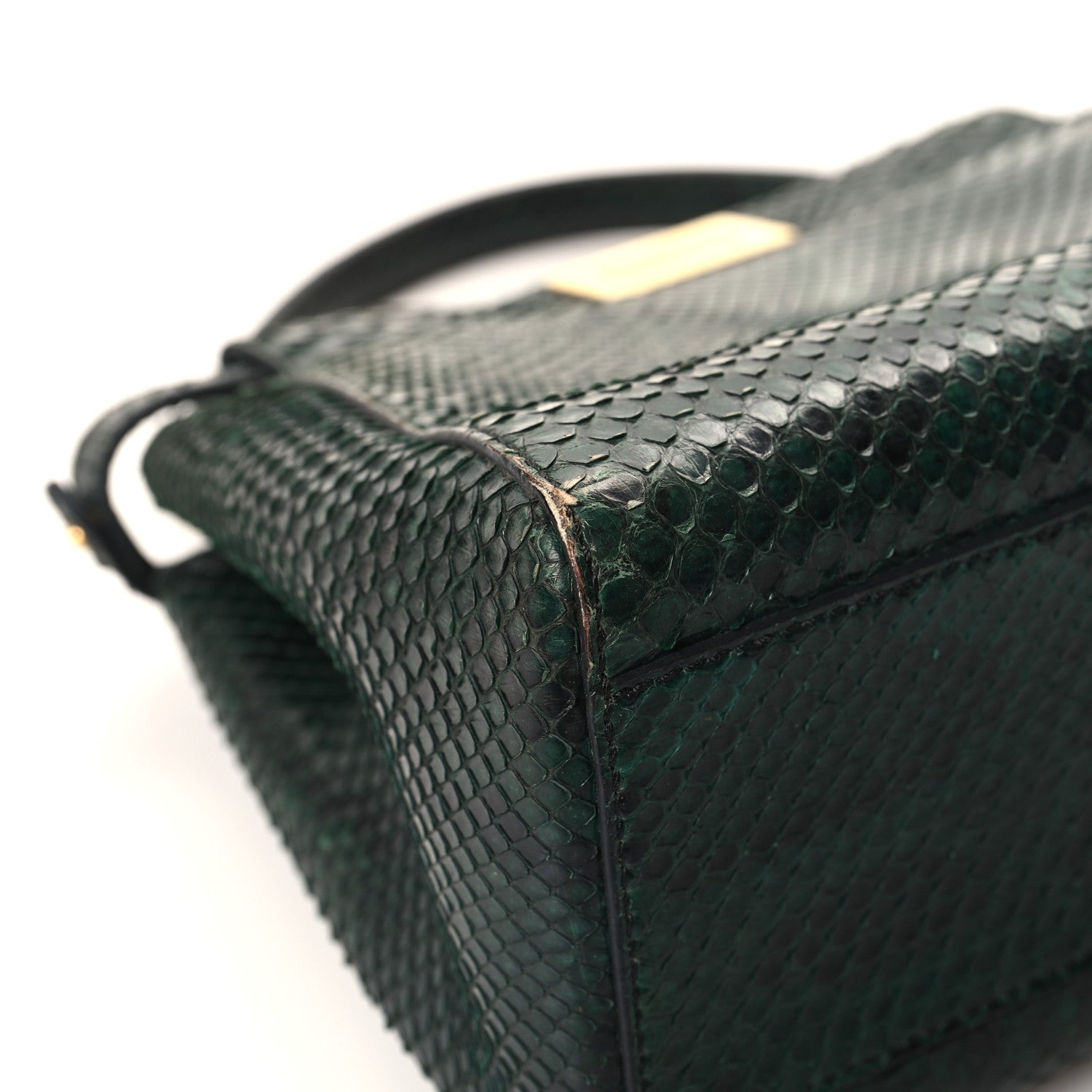 Fendi Snakeskin Shiny Nappa Mini Peekaboo Iconic Satchel Green 12 of 15