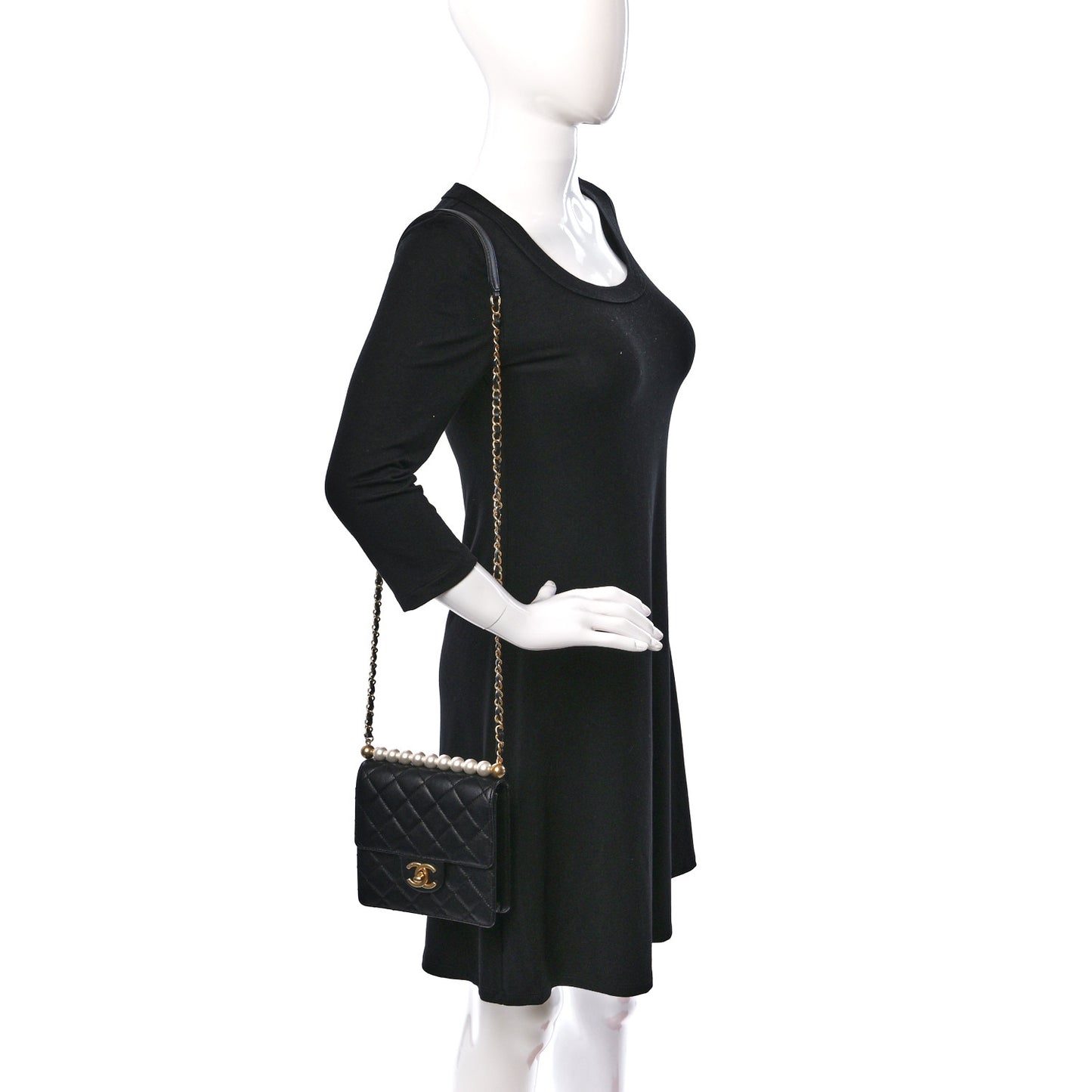 Lambskin Quilted Chic Pearls Flap Black