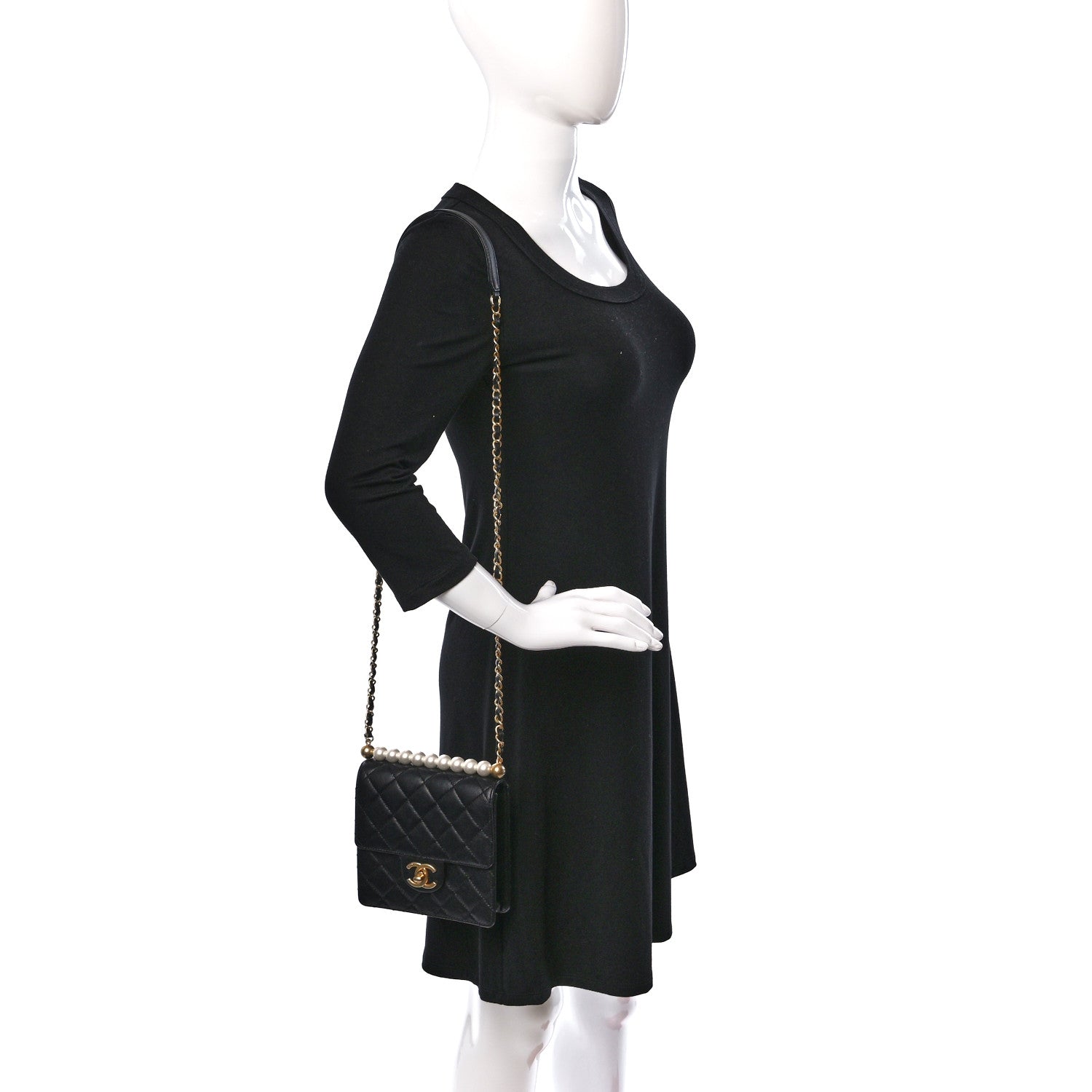 Chanel Lambskin Quilted Chic Pearls Flap Black 2 of 12