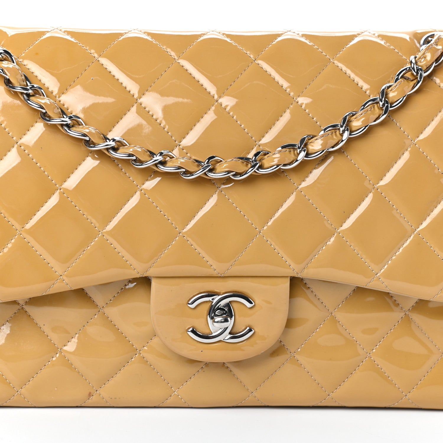 Chanel Patent Quilted Jumbo Double Flap Yellow 11 of 14
