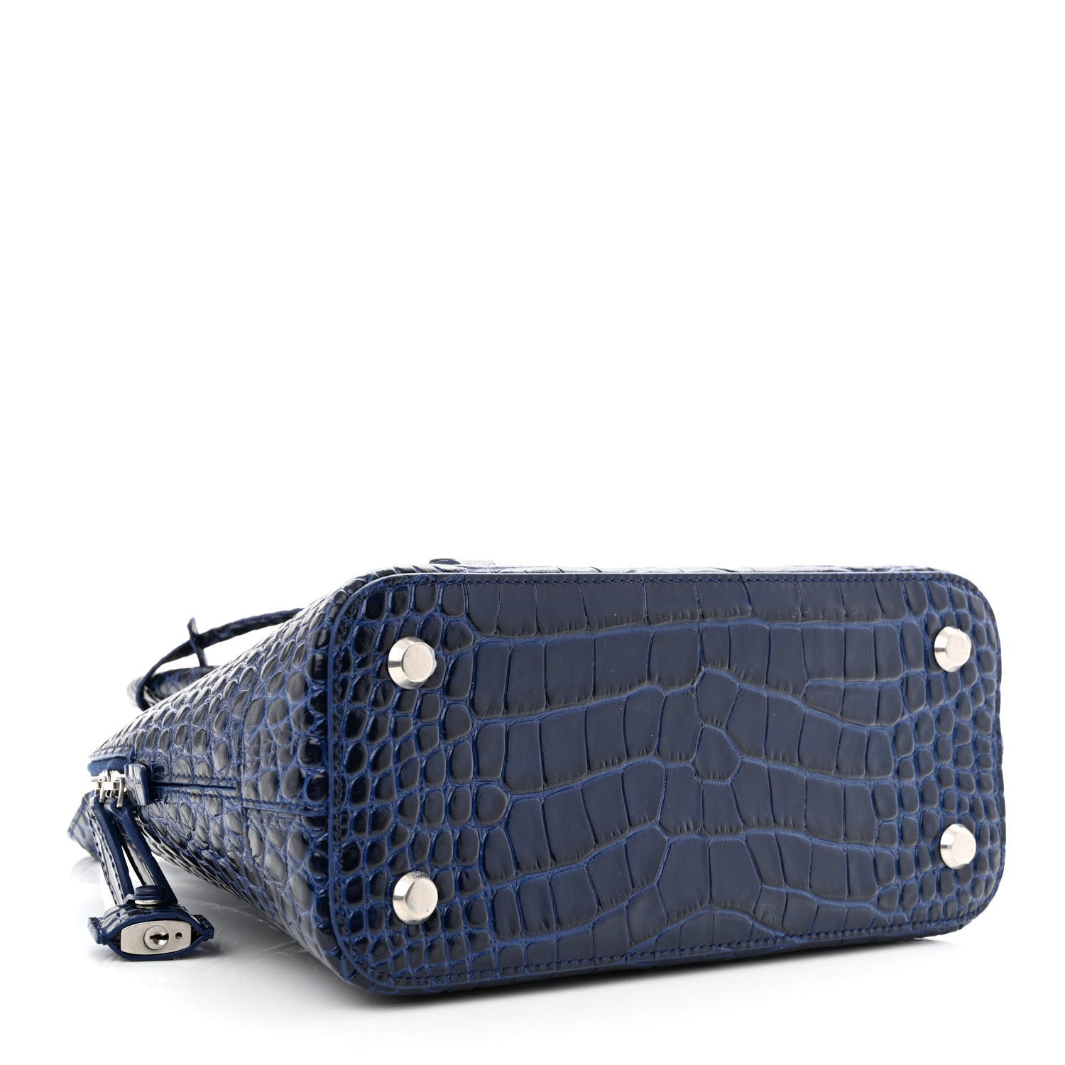 Balenciaga Shiny Calfskin Logo Crocodile Embossed S Ville Top Handle Bag Navy White 4 of 12