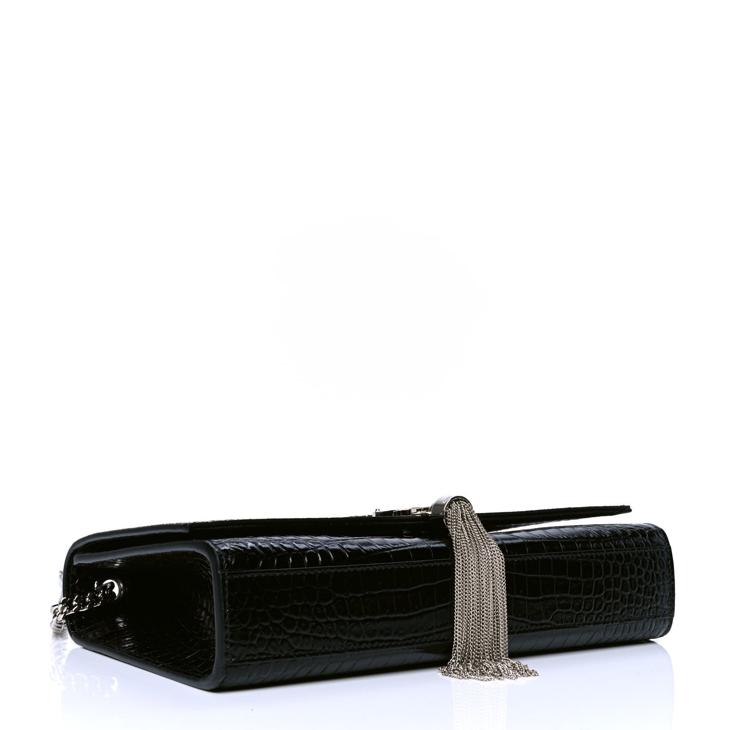 Saint Laurent Calfskin Crocodile Embossed Medium Classic Monogram Kate Tassel Satchel Black 3 of 5