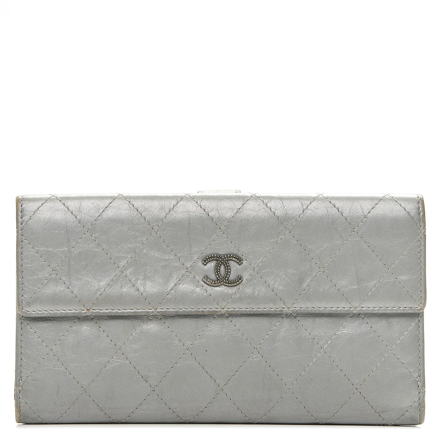 Aged Metallic Calfskin Large Palette Flap Wallet Silver