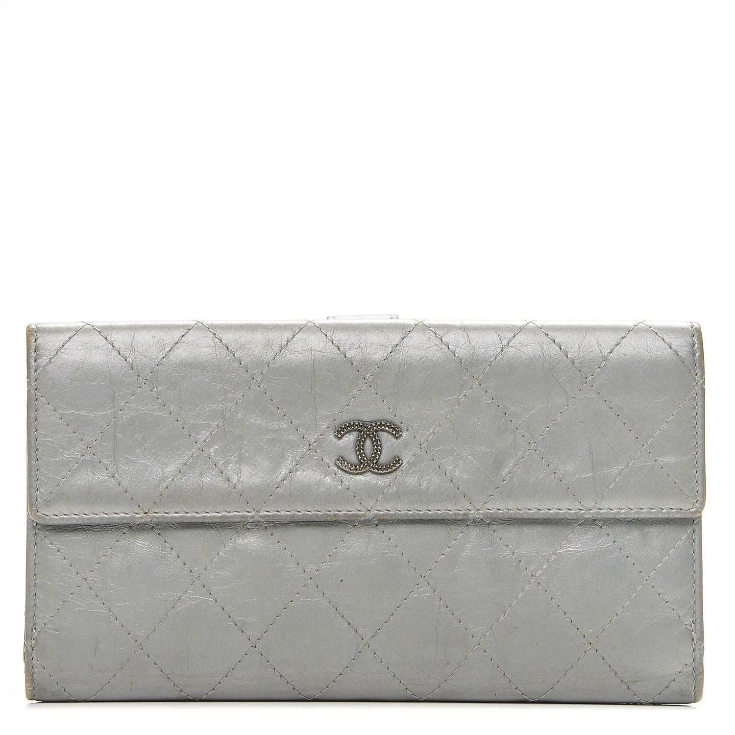 Chanel Aged Metallic Calfskin Large Palette Flap Wallet Silver 1 of 8