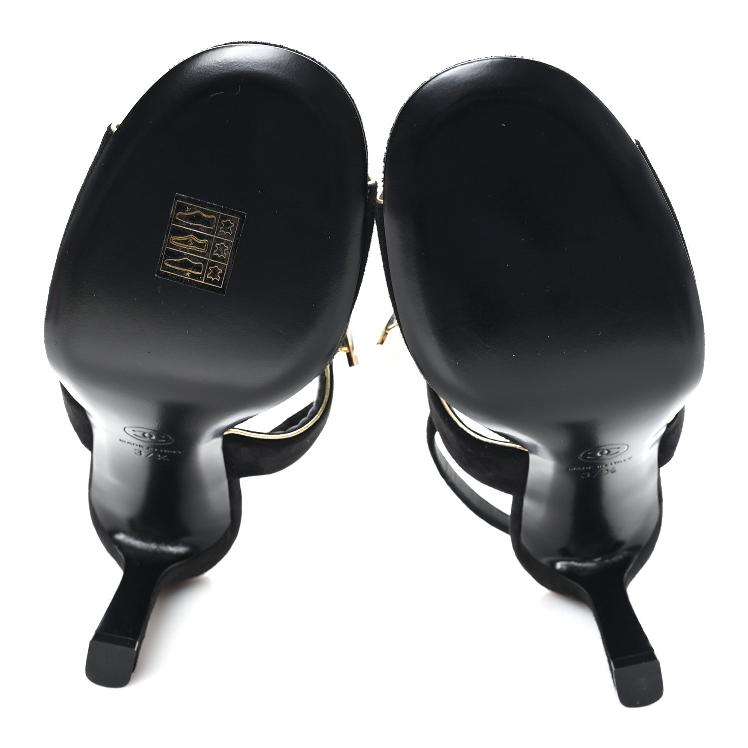 Chanel Suede CC Bow Slingback Pumps 37.5 Black Gold 6 of 9