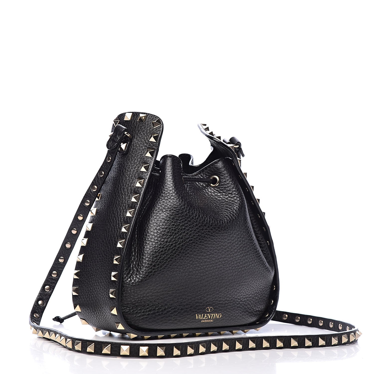 Valentino Garavani Grained Calfskin Rockstud Bucket Bag Black 3 of 9