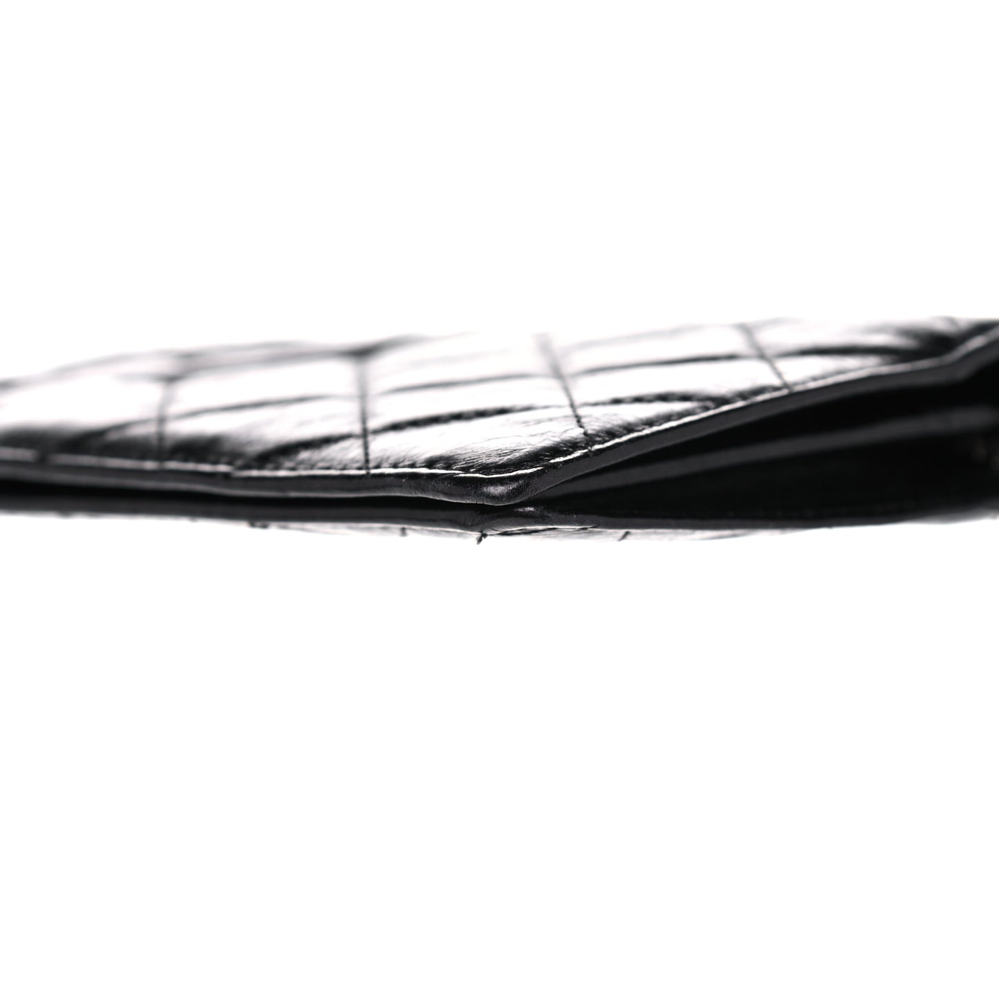 Aged Calfskin Quilted Cambon Yen Wallet Black