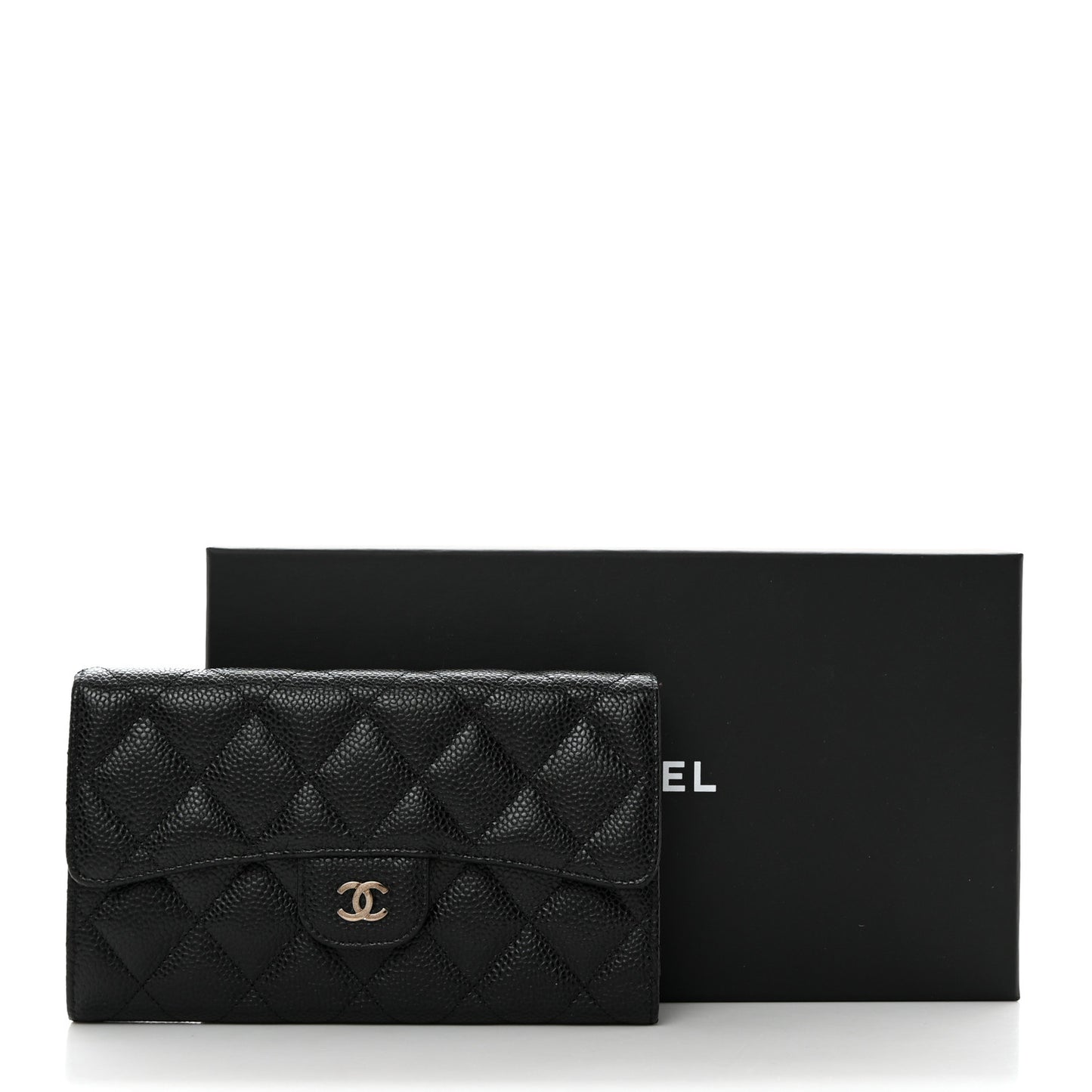 Caviar Quilted Large Flap Wallet Black