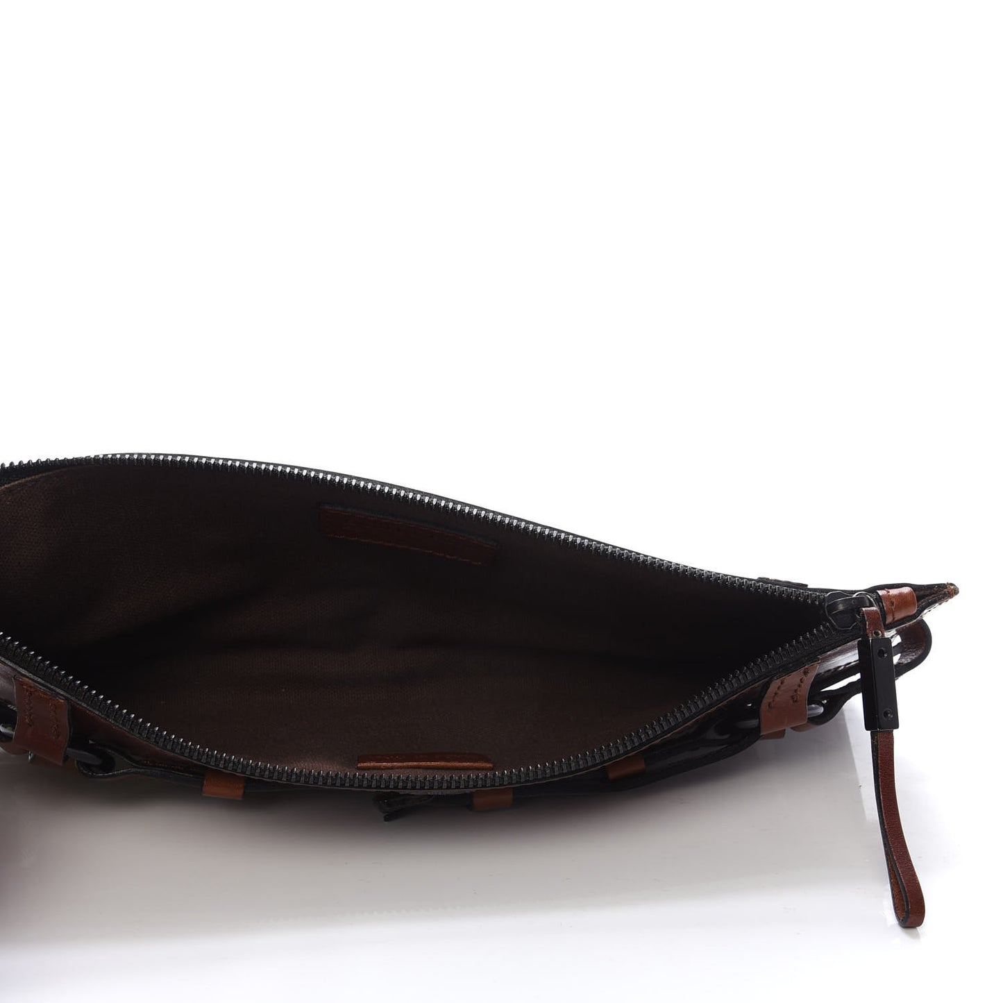 Bridle Calfskin House Check Zip Pouch Dark Tan