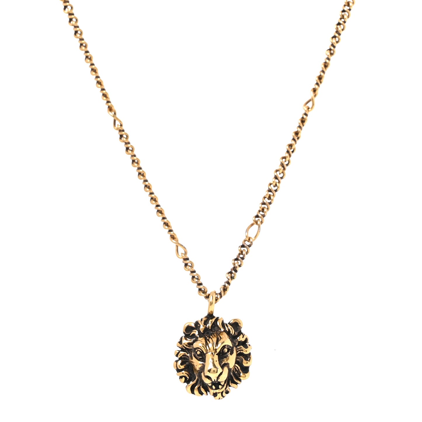 Metal Lion Head Necklace Aged Gold Multicolor