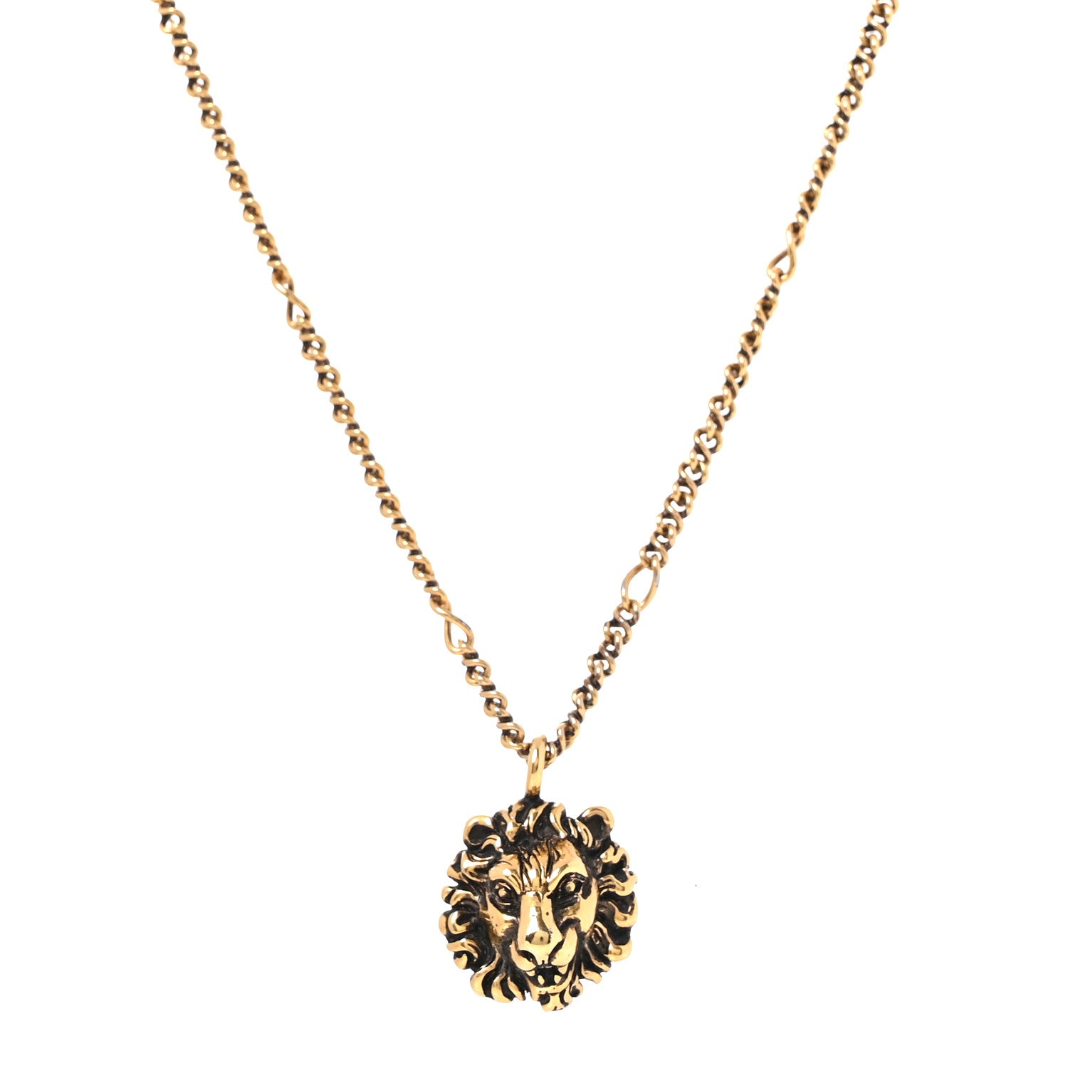 Gucci Metal Lion Head Necklace Aged Gold Multicolor 1 of 6
