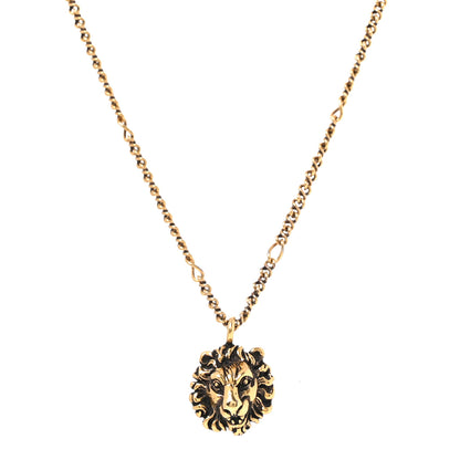 Gucci Metal Lion Head Necklace Aged Gold Multicolor 1 of 6