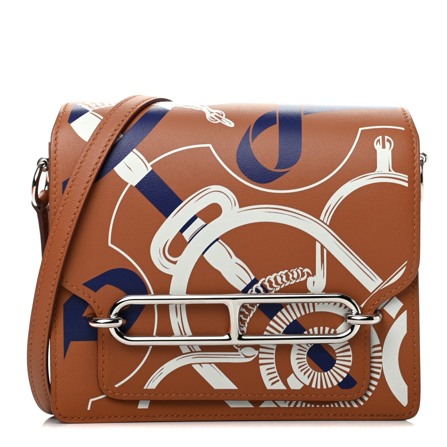 Hermes Swift Printed Eperon d'Or Mini Sac Roulis Gold White Bleu Encre 1 of 10