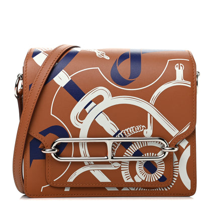 Hermes Swift Printed Eperon d'Or Mini Sac Roulis Gold White Bleu Encre 1 of 10