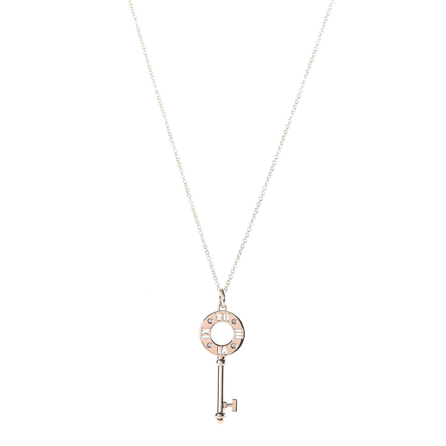 18K Rose Gold Diamond Atlas Pierced Key Pendant Necklace