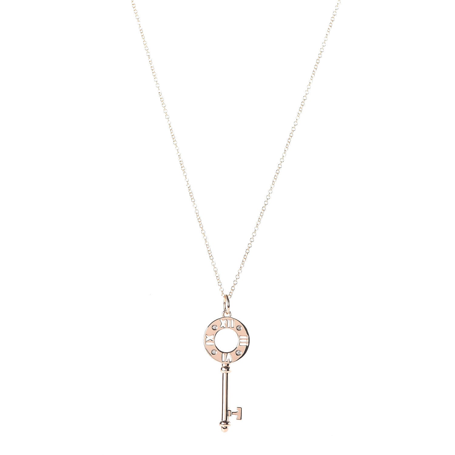 Tiffany 18K Rose Gold Diamond Atlas Pierced Key Pendant Necklace 1 of 8