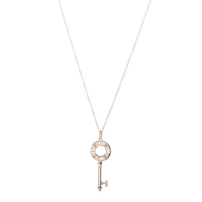 Tiffany 18K Rose Gold Diamond Atlas Pierced Key Pendant Necklace 1 of 8