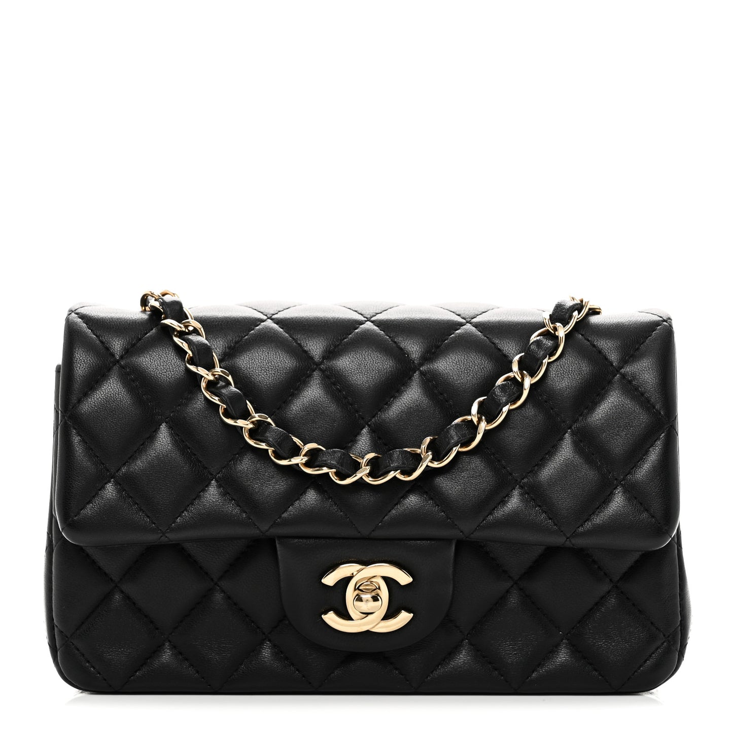 Lambskin Quilted Mini Rectangular Flap Black