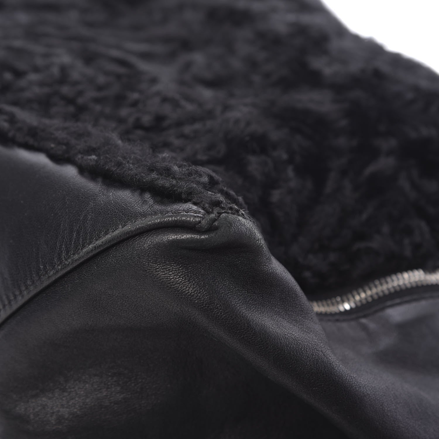 Celine Shiny Smooth Calfskin Shearling Horizontal Cabas Zipper Tote Black 13 of 17