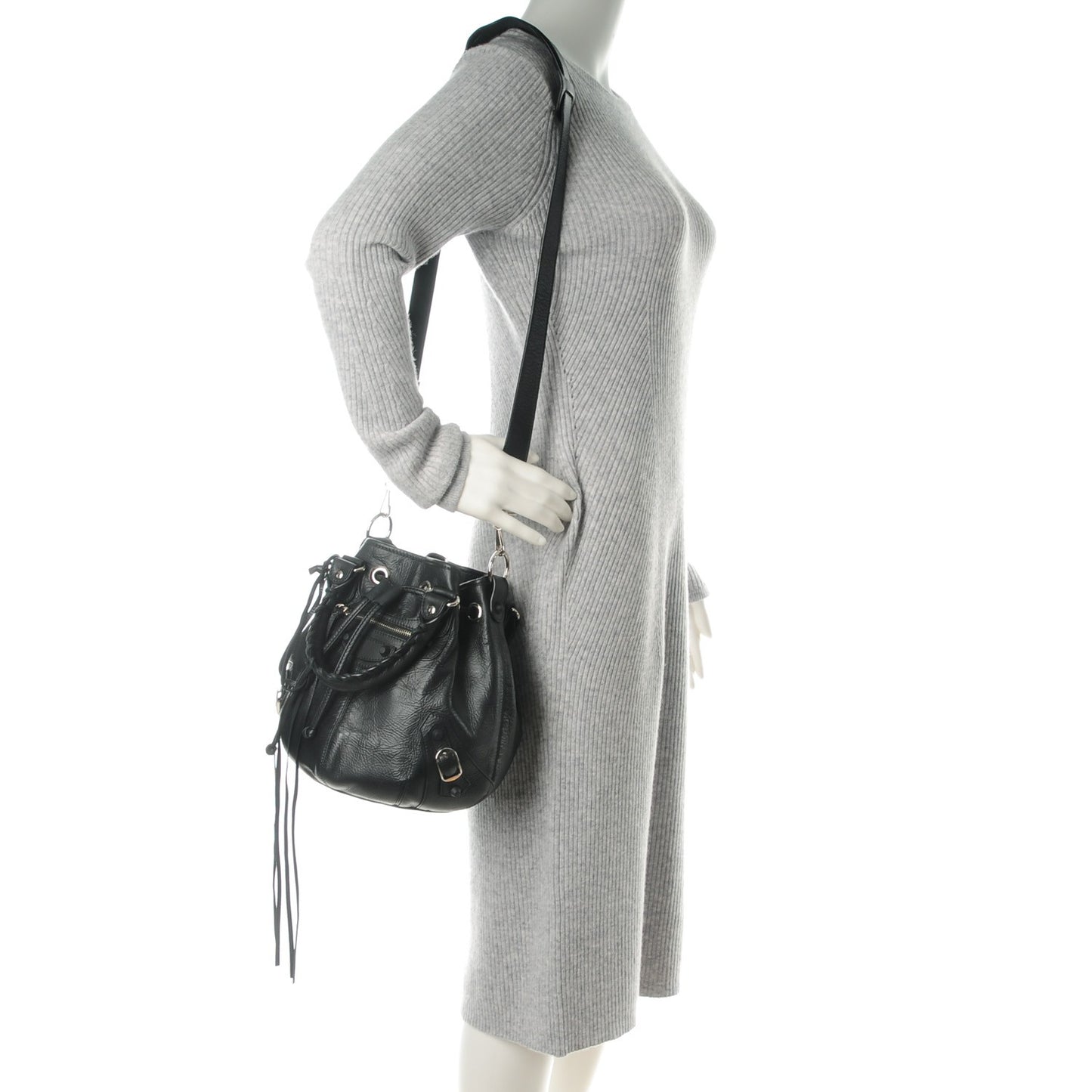 Matte Goatskin Rubber Covered Classic Hardware Mini Pompon Black