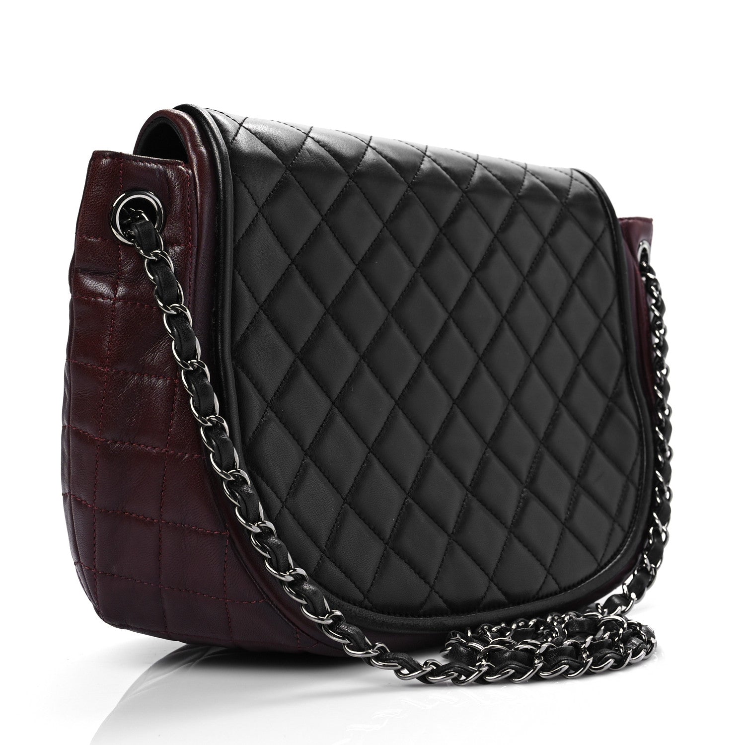 Chanel Lambskin Quilted Large Classic Twist Crescent Flap Black Burgundy 3 of 10