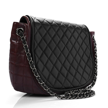 Chanel Lambskin Quilted Large Classic Twist Crescent Flap Black Burgundy 3 of 10