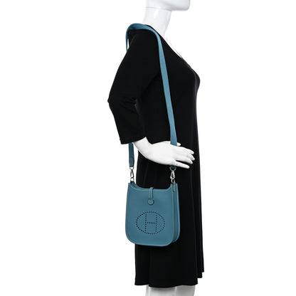 Hermes Taurillon Clemence Evelyne TPM New Blue Jean 2 of 11