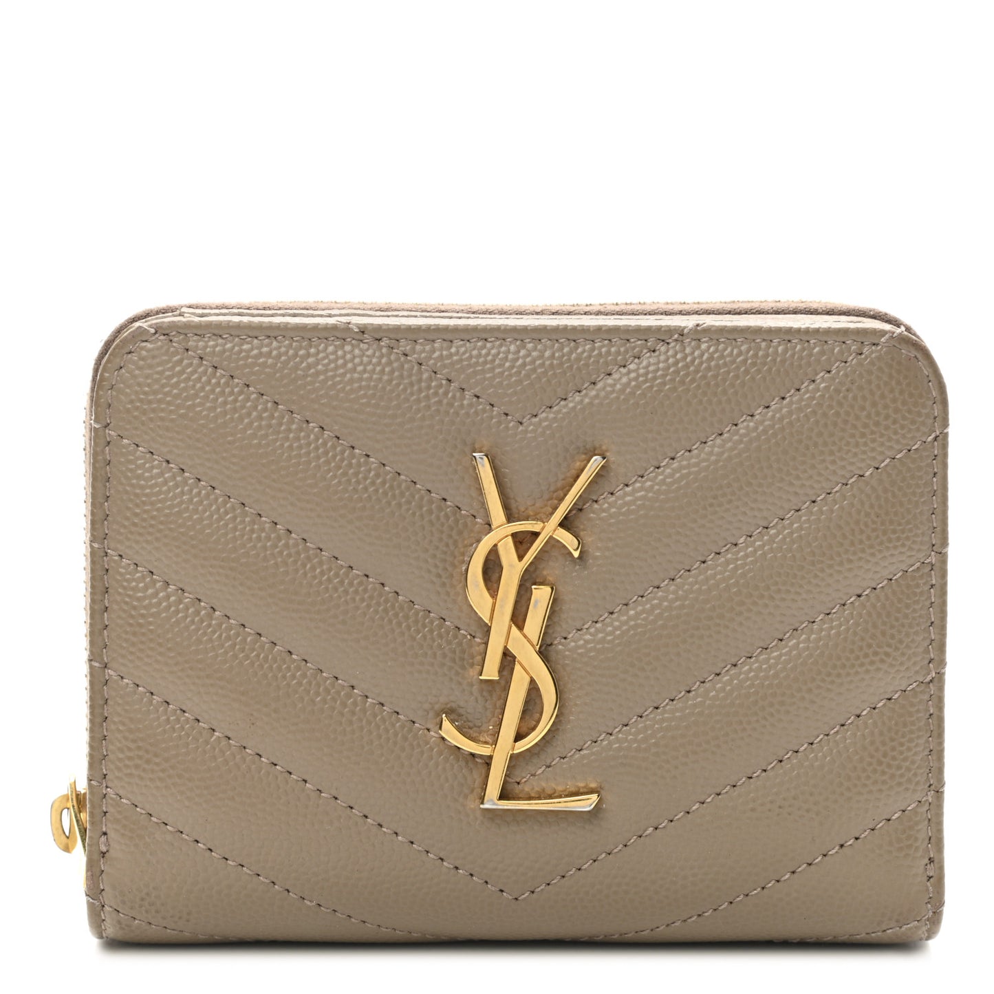 Grain De Poudre Matelasse Chevron Monogram Compact Zip Around Wallet Dark Latte
