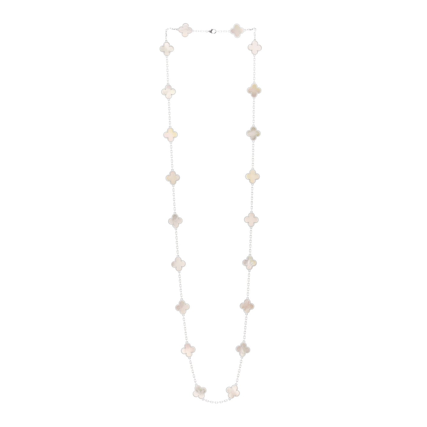 18K White Gold Mother of Pearl 20 Motifs Vintage Alhambra Necklace
